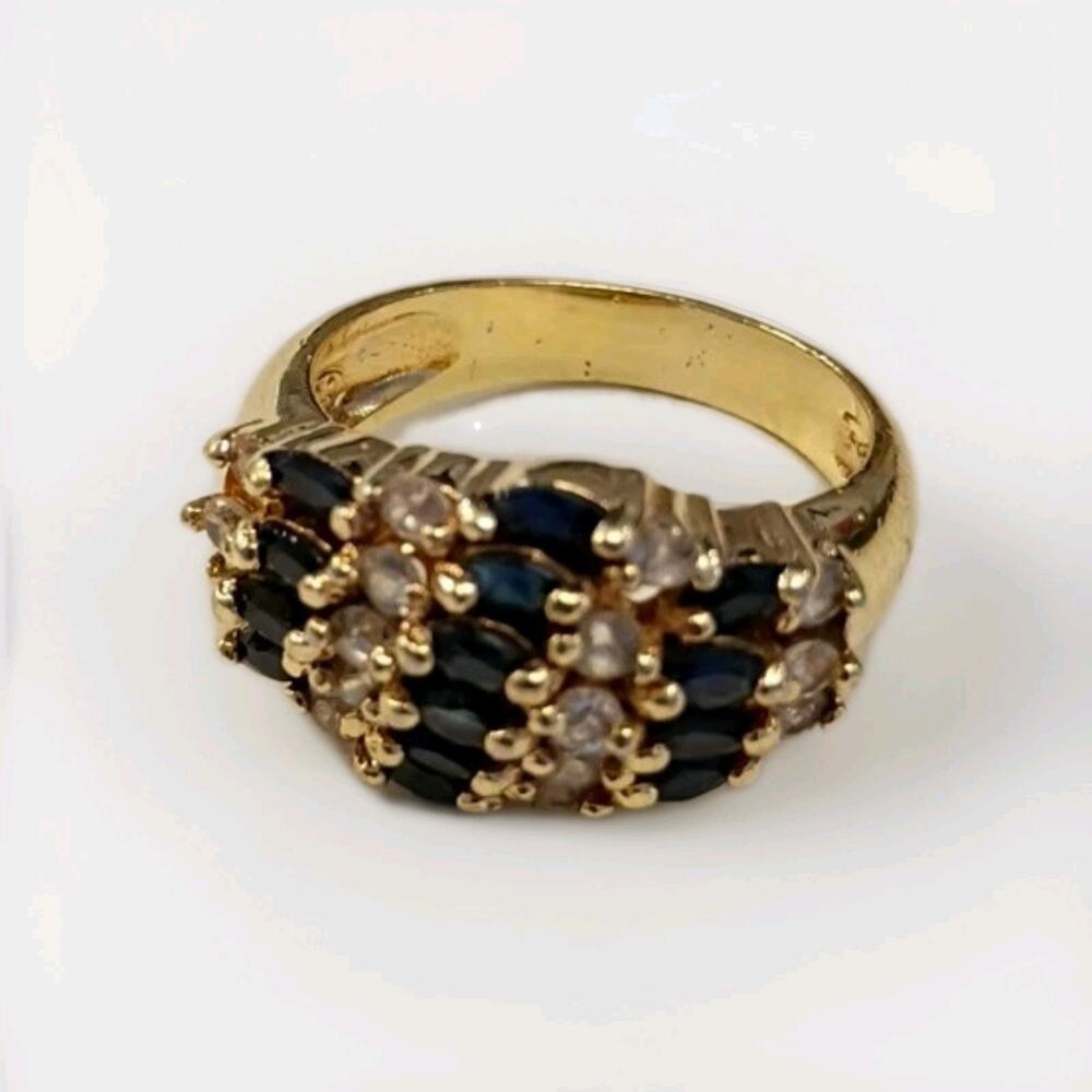 Gold Plated Sterling Silver 925 Vintage Ring Size 8.75 Synthetic Sapphires
